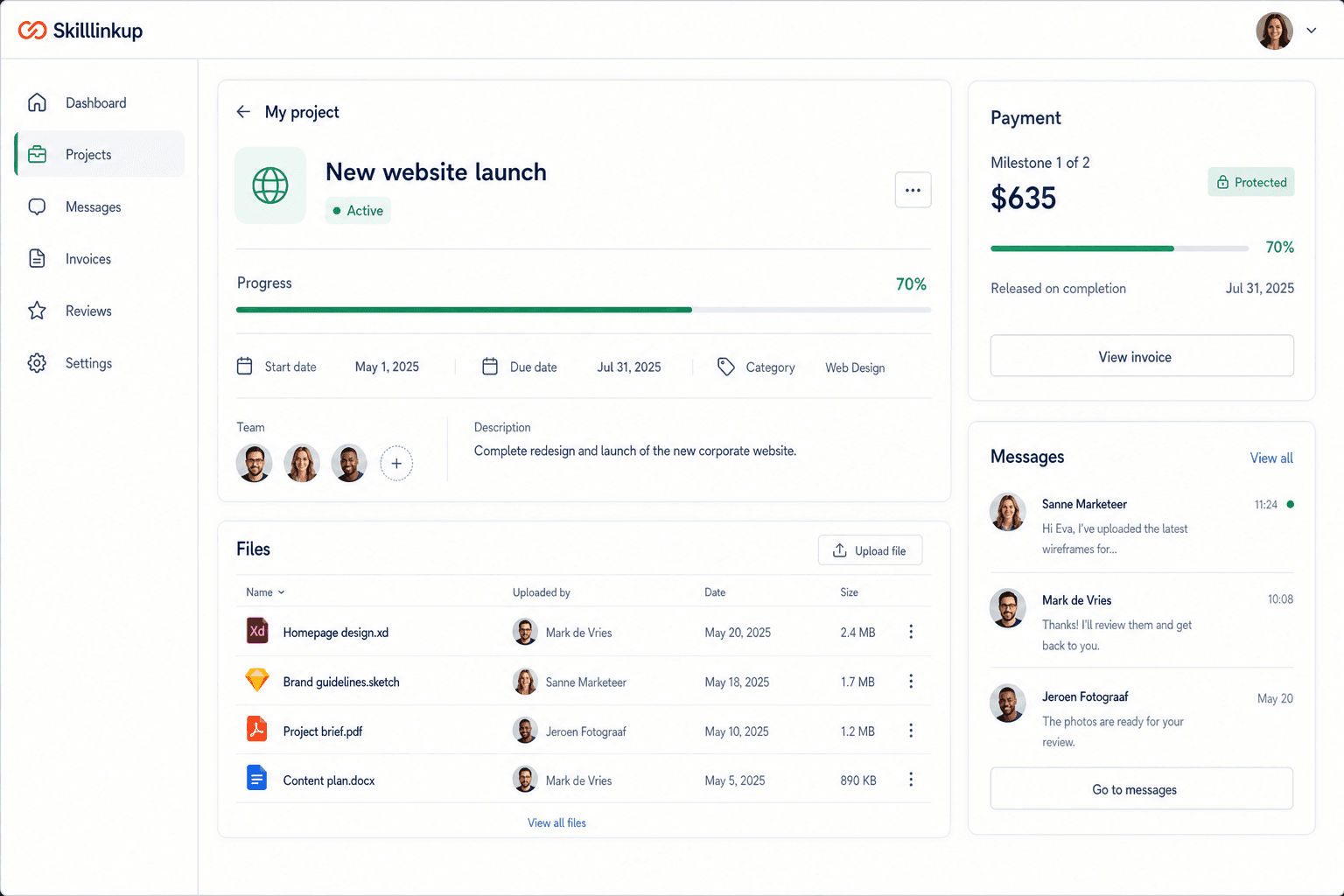 Illustrative Skilllinkup project management dashboard