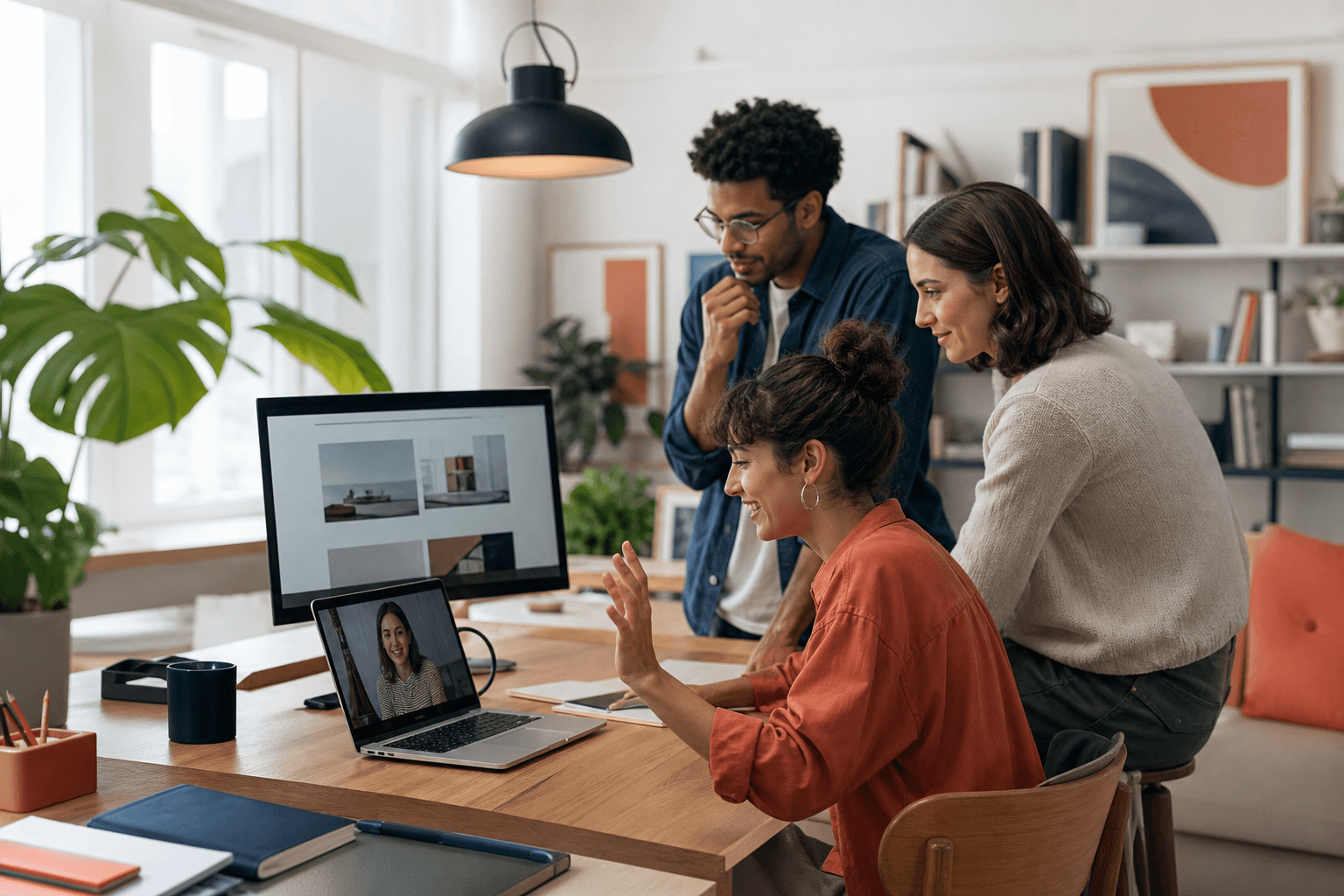 Remote creative team collaborating with an online colleague