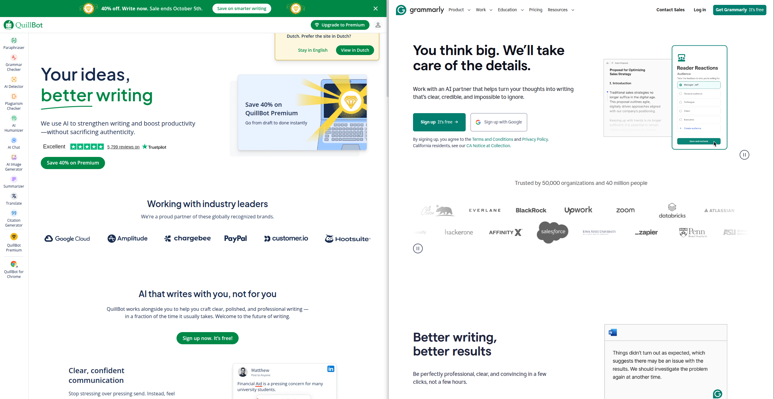 Grammarly & QuillBot Landingpages