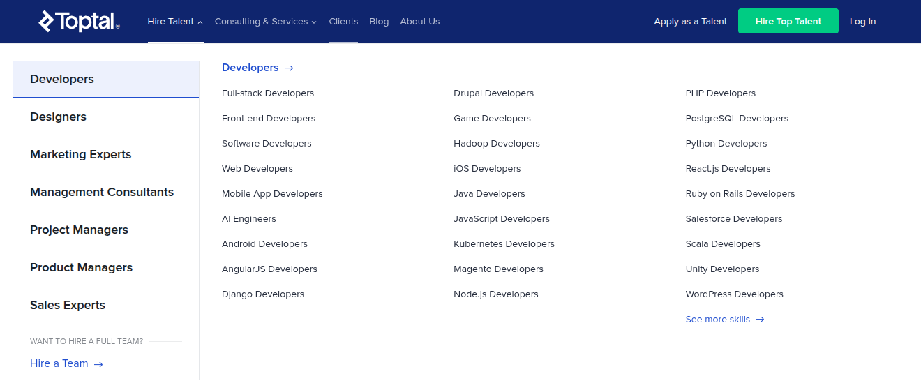 toptal.com β Services & Talent Categories Services & Talent Categories